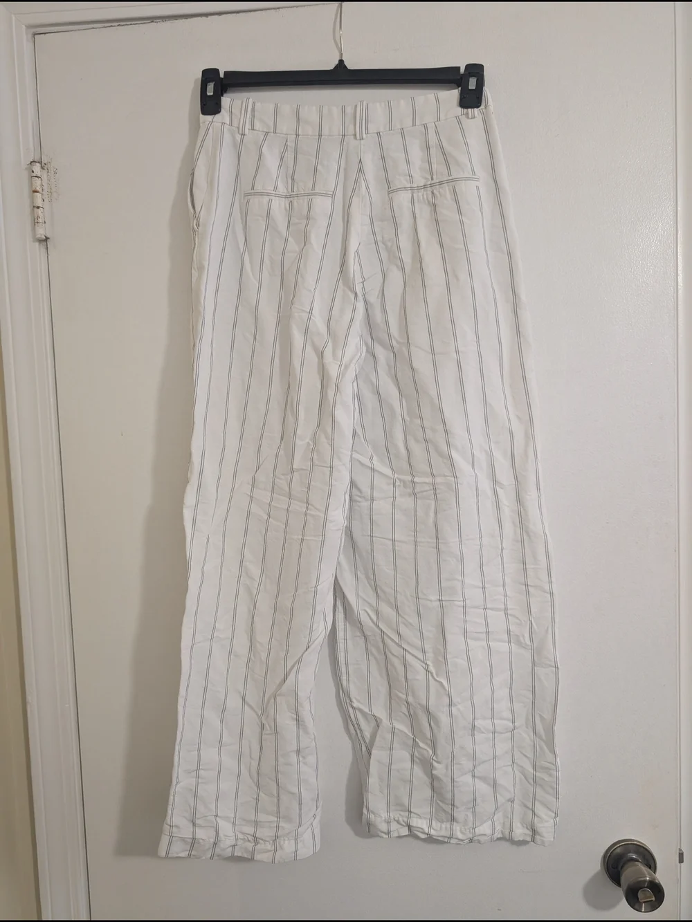 H&M Linen Blend Pinstripe Wide Leg Trousers Coastal Minimalist Tailored Chic